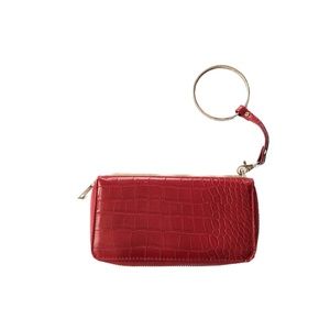 bangle purse wallet red faux leather with gold tone hardware wristlet